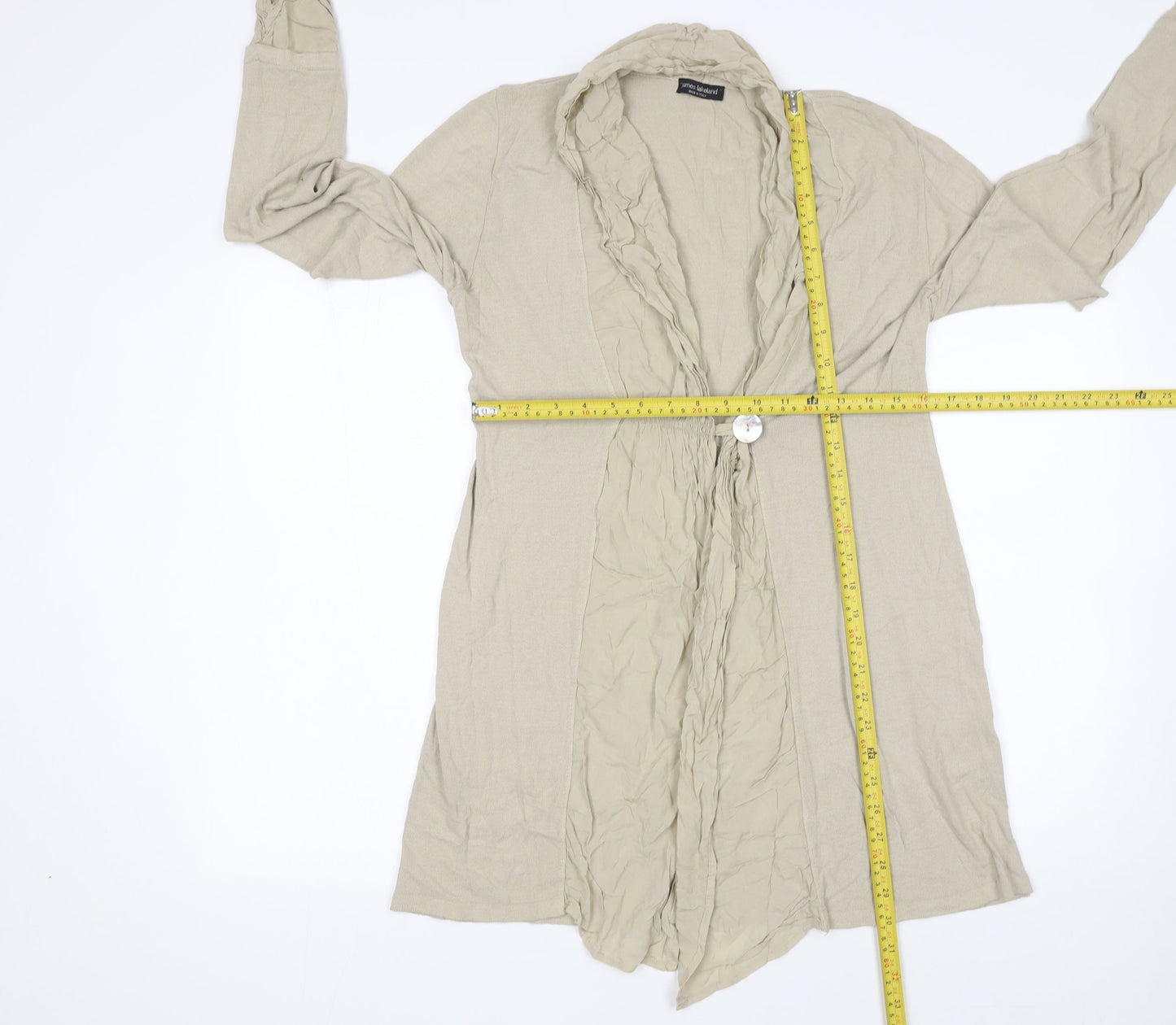 James Lakeland Women Beige Ruffle Button Long Sleeve Cardigan Size 16