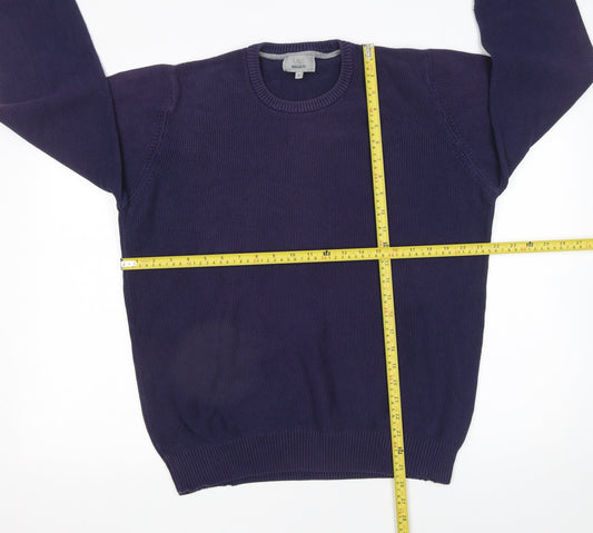 Marks and Spencer Men's Blue Cotton Crew Neck Jumper L Regular Fit