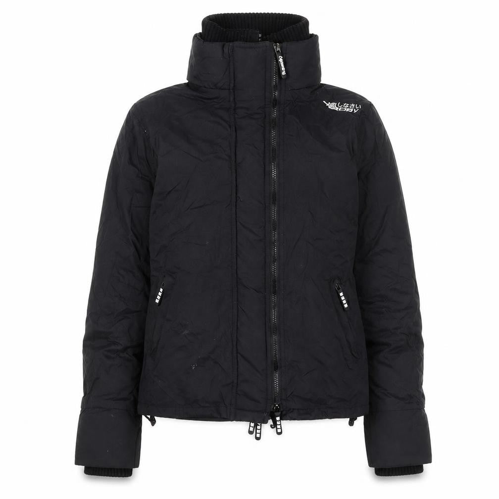Superdry Women's Black Puffer Jacket L Lined Softshell Zip Up