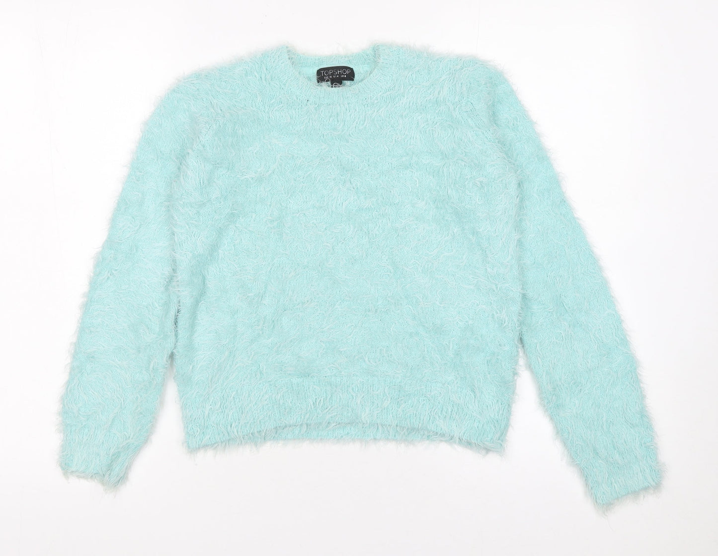 Topshop Women's Blue Fuzzy Knit Long Sleeve Pullover Jumper Size 8