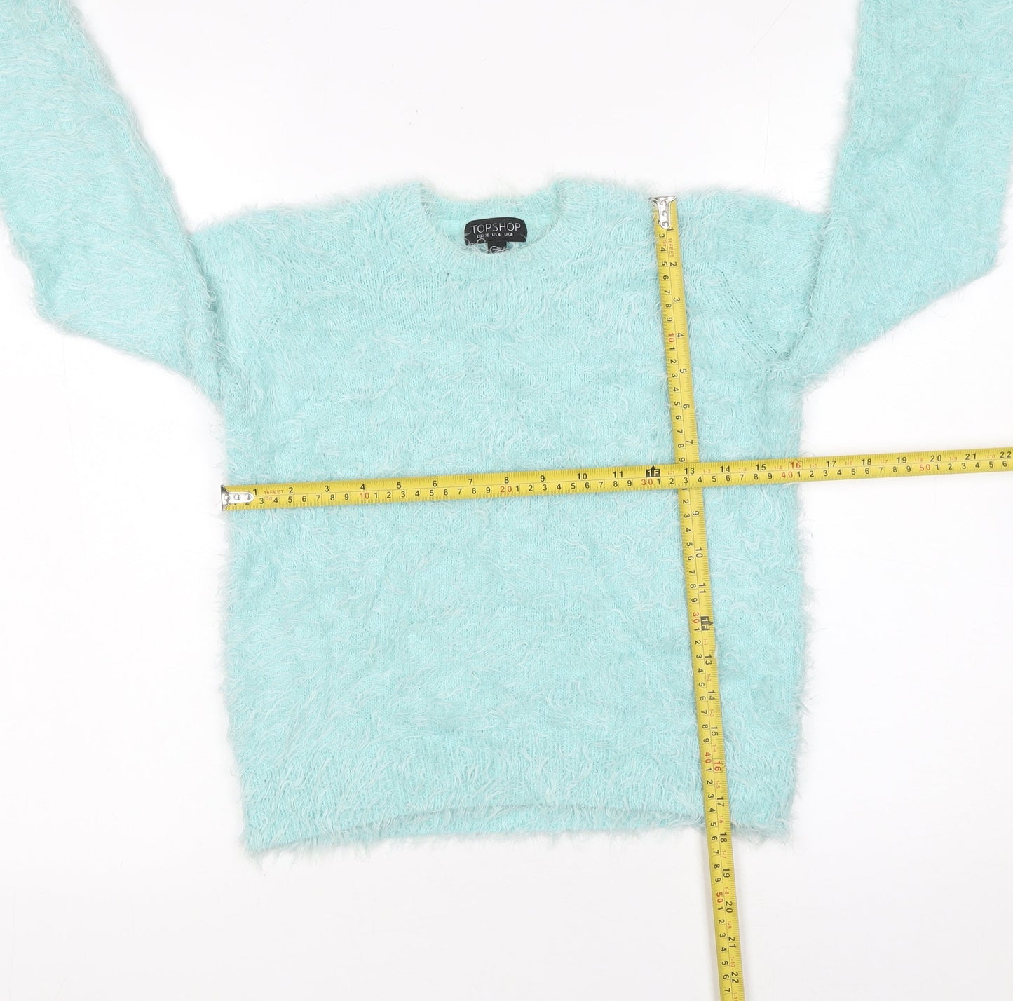 Topshop Women's Blue Fuzzy Knit Long Sleeve Pullover Jumper Size 8