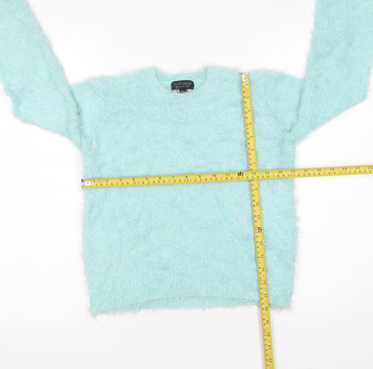 Topshop Women's Blue Fuzzy Knit Long Sleeve Pullover Jumper Size 8