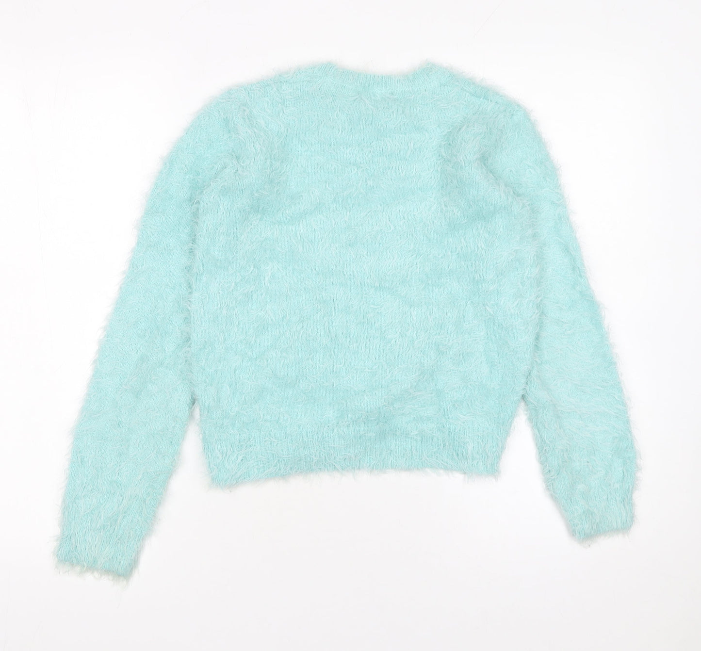 Topshop Women's Blue Fuzzy Knit Long Sleeve Pullover Jumper Size 8
