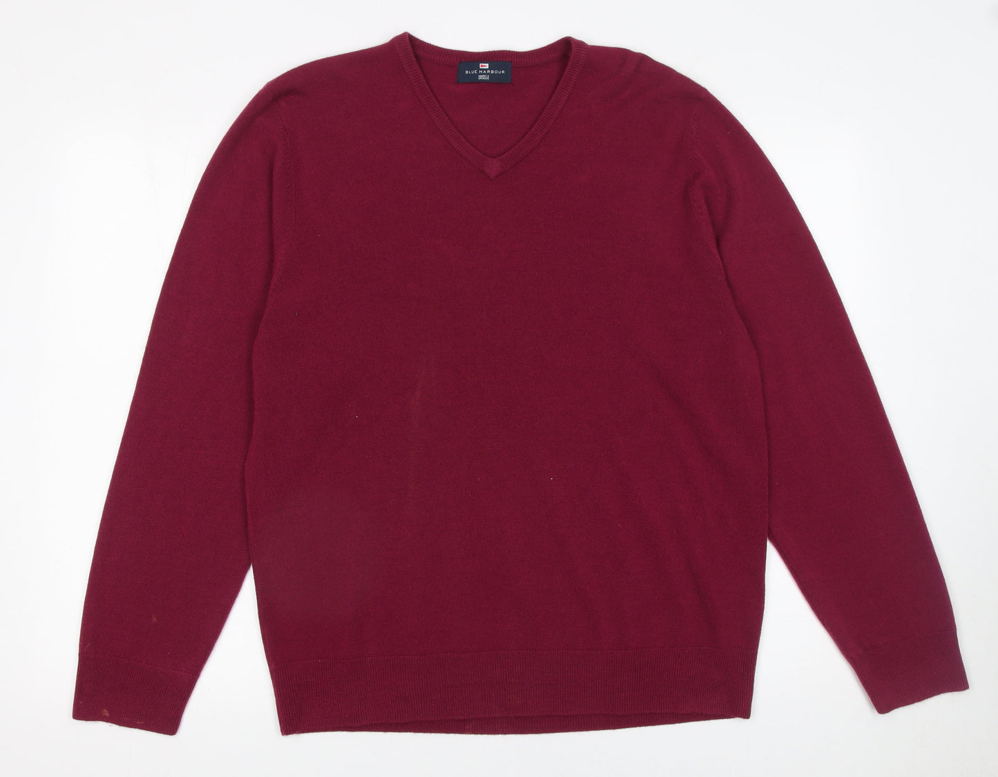 Marks and Spencer Men Red V-Neck Acrylic Jumper Size L Regular Fit