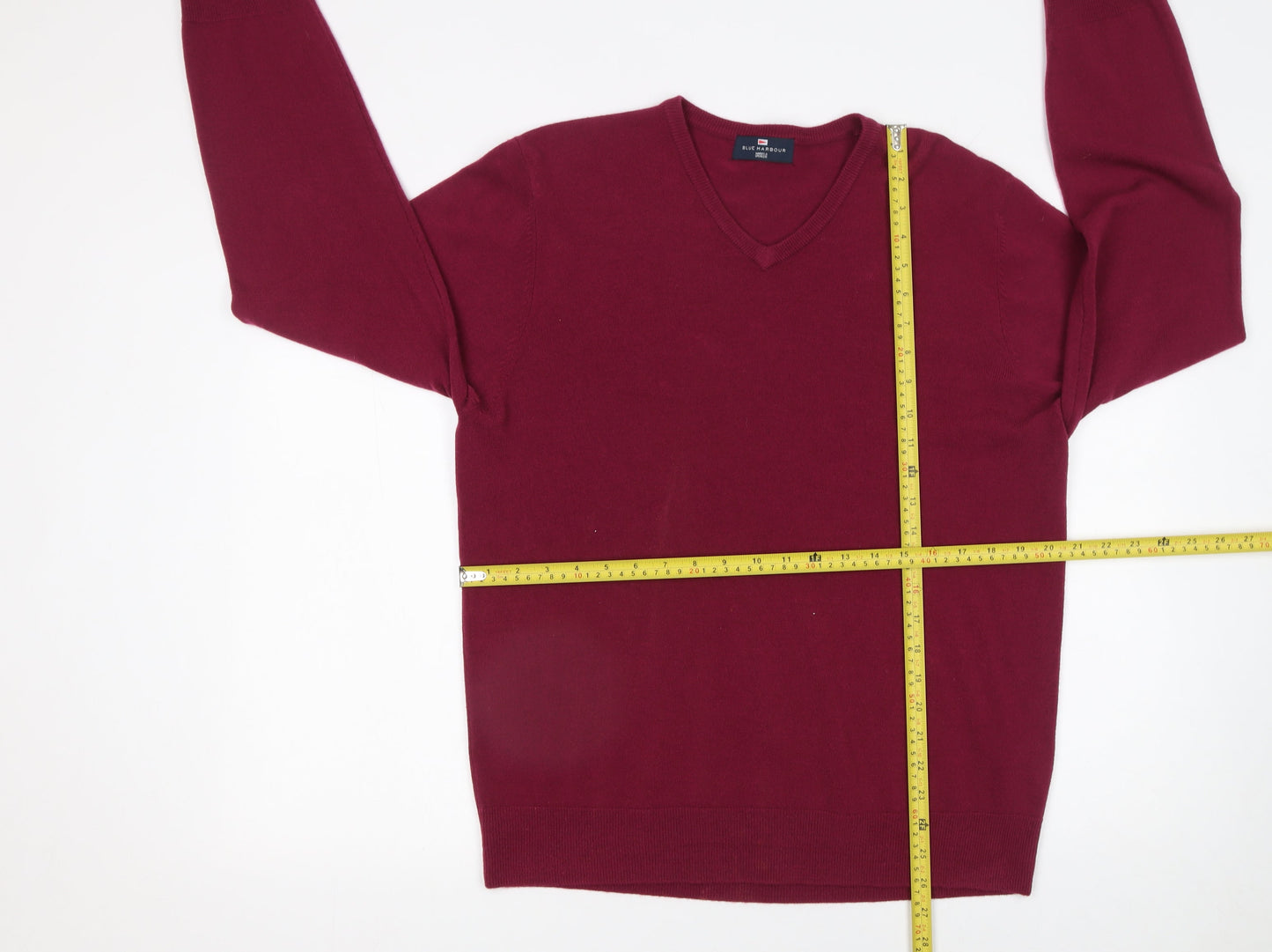 Marks and Spencer Men Red V-Neck Acrylic Jumper Size L Regular Fit
