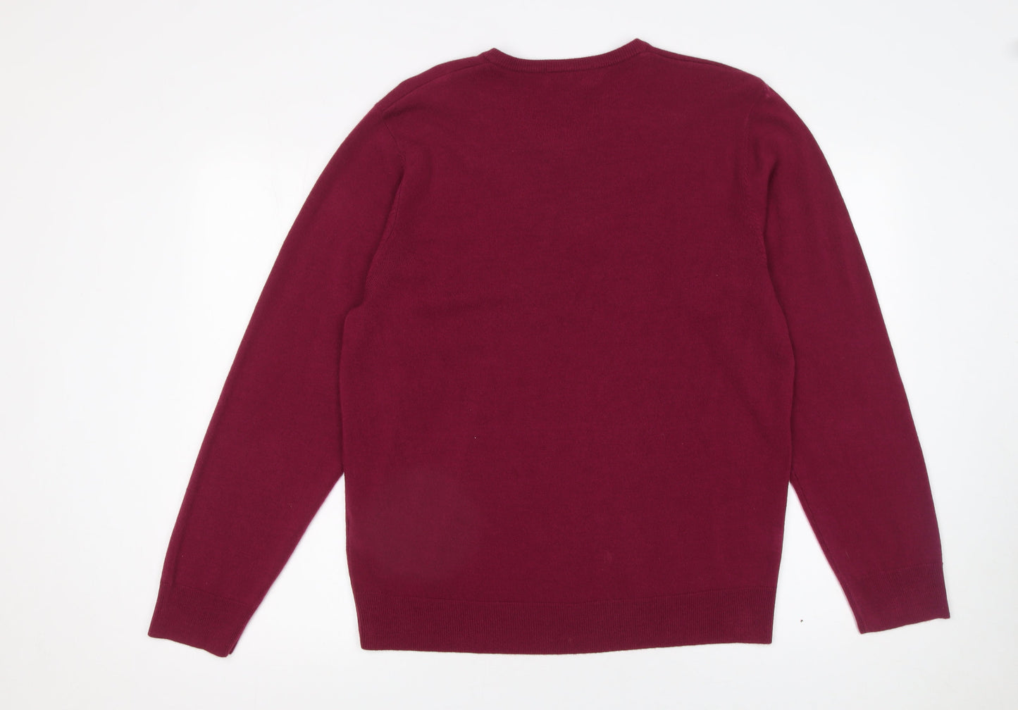 Marks and Spencer Men Red V-Neck Acrylic Jumper Size L Regular Fit