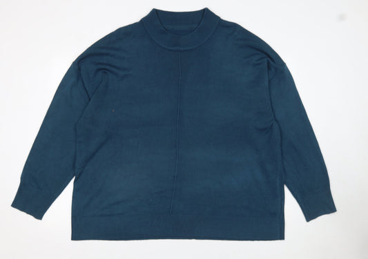 Long Tall Sally Women Blue Acrylic Mock Neck Long Sleeve Jumper Size 22-24