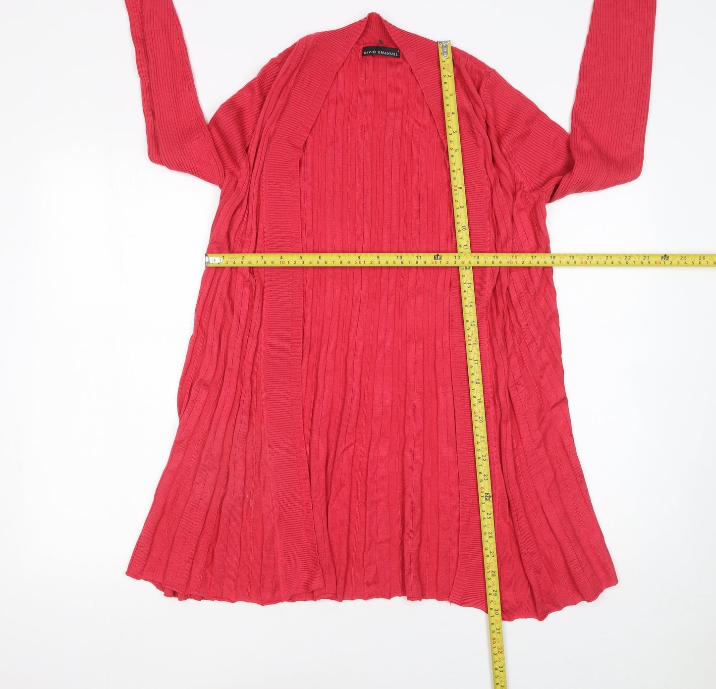 David Emanuel Women's Red Long Sleeve Open Knit Cardigan Size S