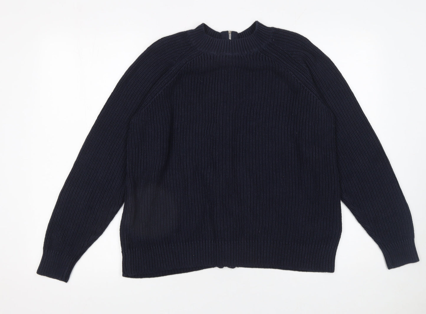 H&M Women's Blue Full Zip Chunky Knit Jumper Size 12