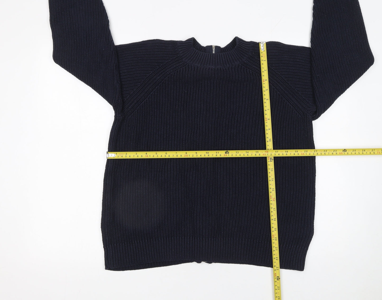 H&M Women's Blue Full Zip Chunky Knit Jumper Size 12