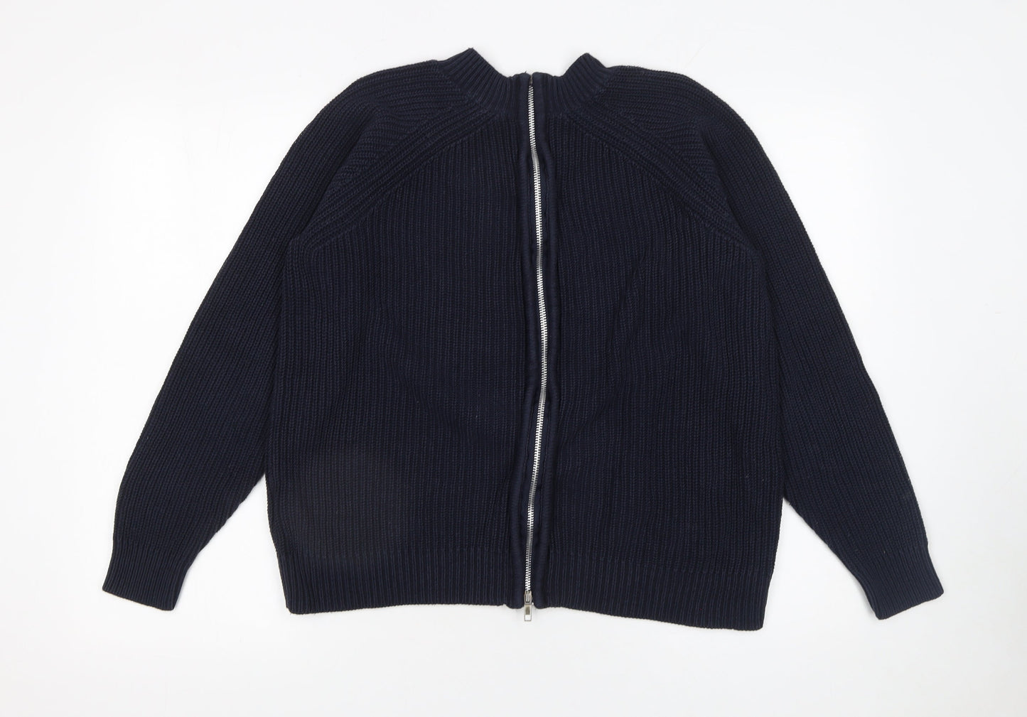 H&M Women's Blue Full Zip Chunky Knit Jumper Size 12