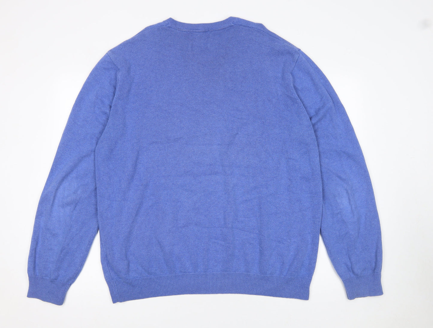 Marks and Spencer Men Blue 2XL V-Neck Cotton Pullover Jumper
