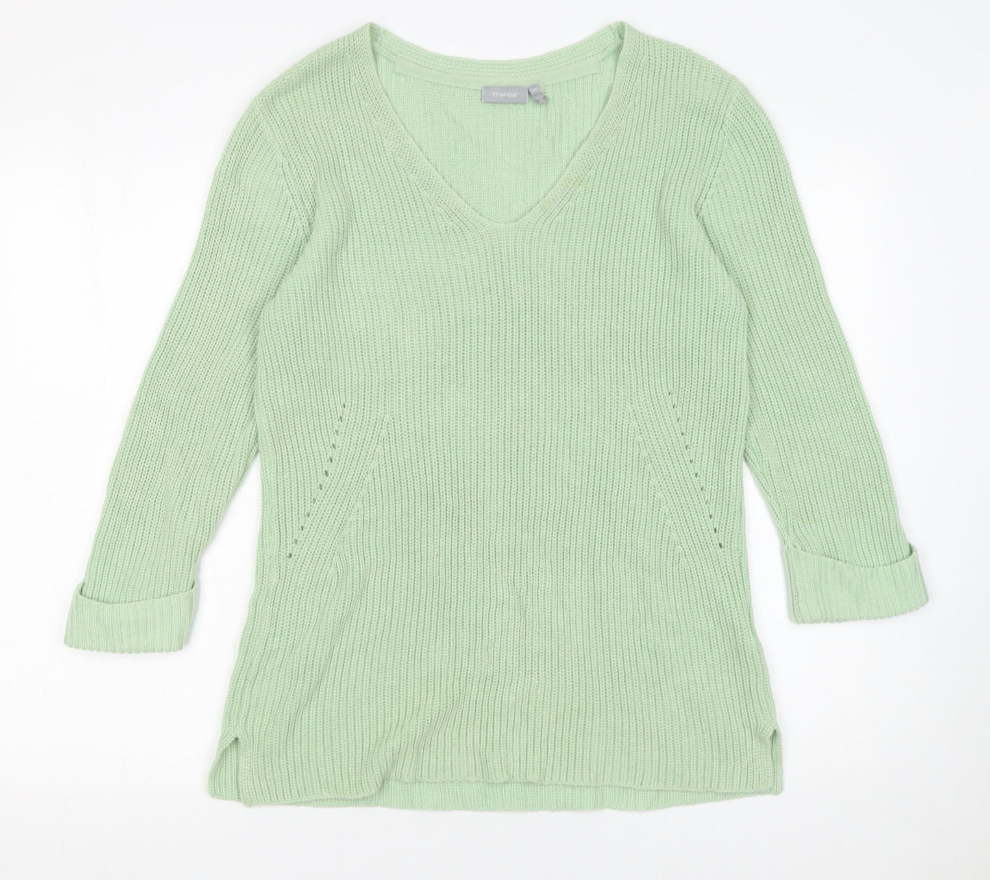 Fransa Women’s Green Chunky Knit V-Neck Pullover Jumper XS