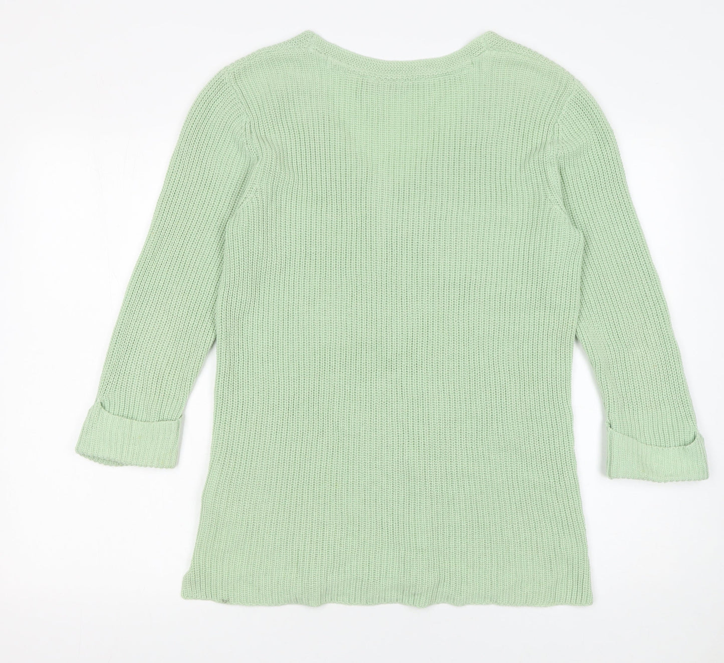 Fransa Women’s Green Chunky Knit V-Neck Pullover Jumper XS