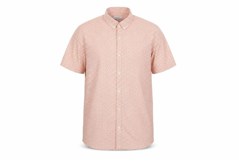 Next Men's Pink Geometric Button-Up Short Sleeve Shirt L