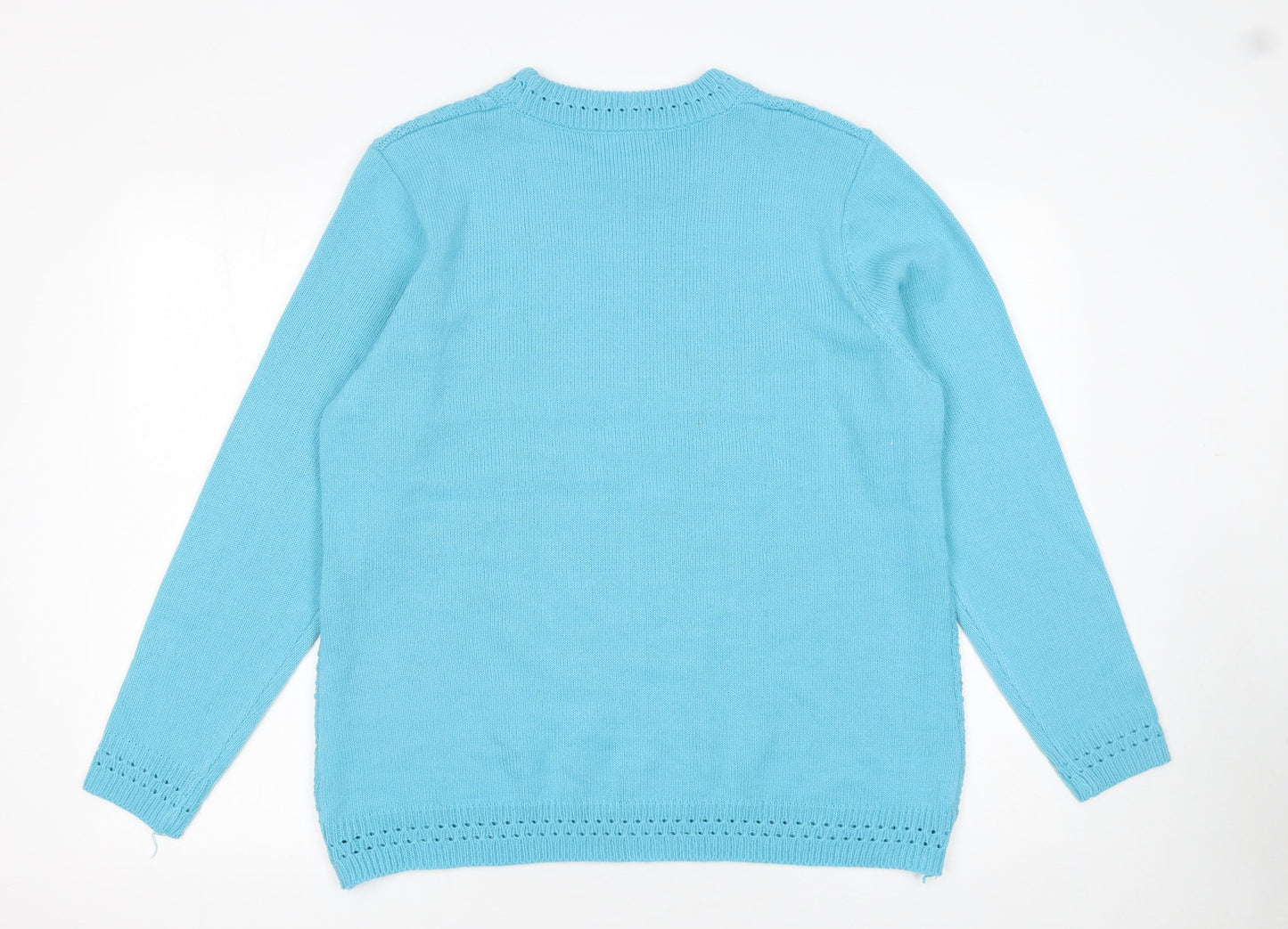 BM Collection Women Blue Cable-Knit Long Sleeve Crew Neck Jumper L