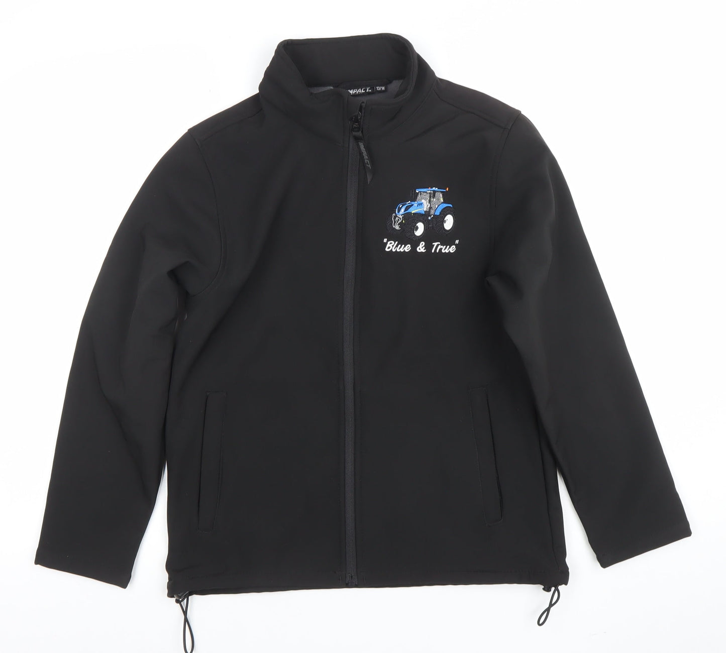 IMPACT Boys Black Soft Shell Jacket 13-14 Years Embroidered Tractor Zip Up