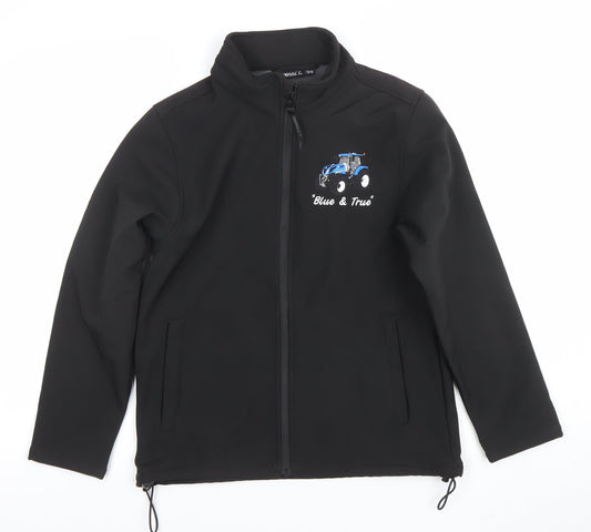 IMPACT Boys Black Soft Shell Jacket 13-14 Years Embroidered Tractor Zip Up