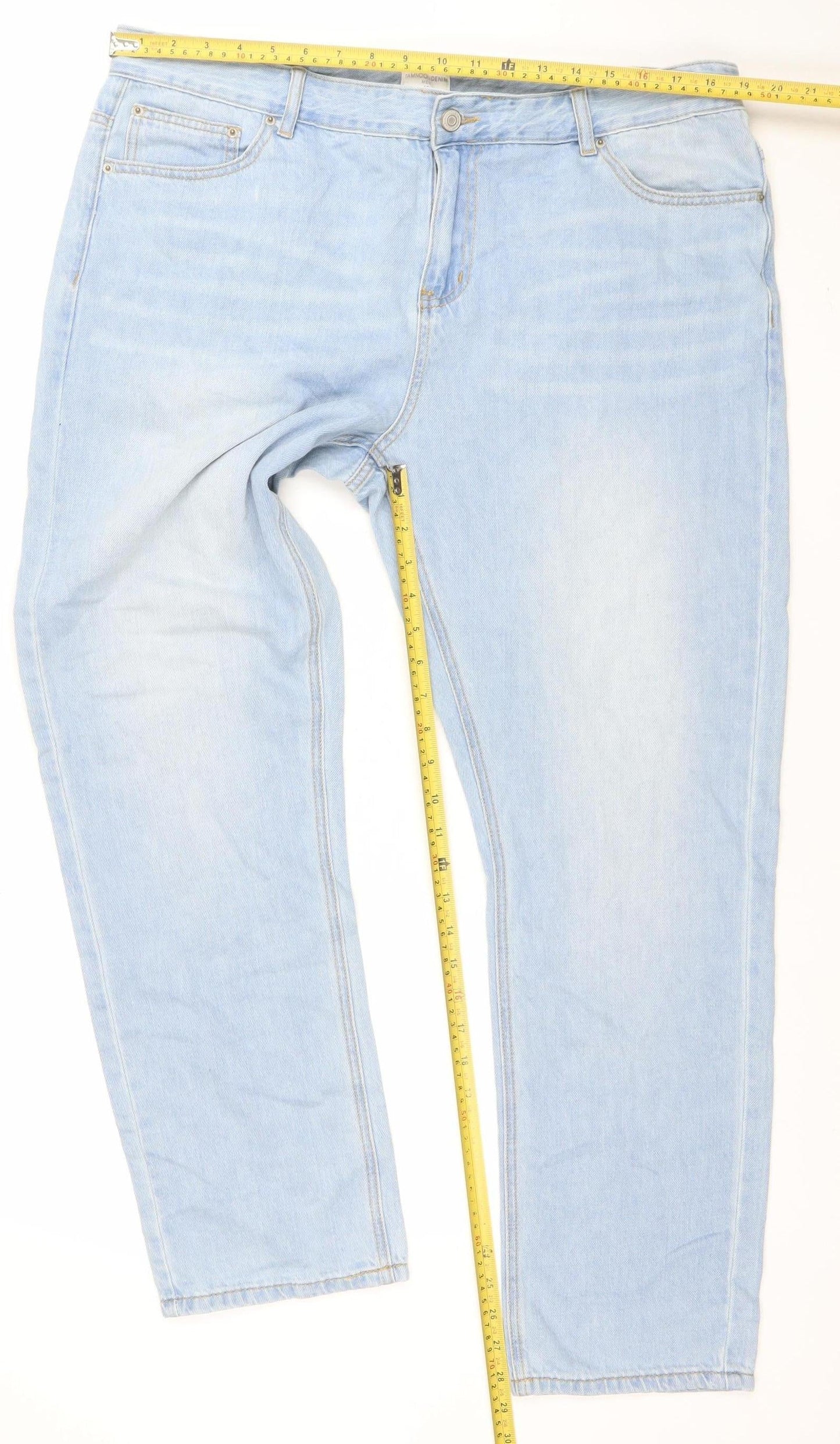 Tamnoon Denim Men Blue Light Wash Straight Jeans Size 46