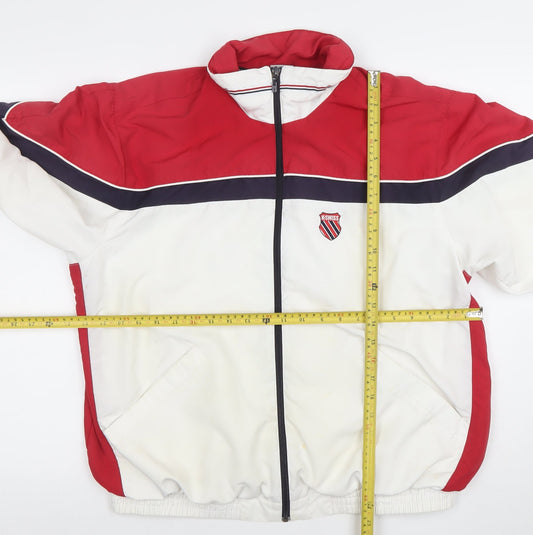 K-Swiss Men’s White Red Retro Bomber Jacket Size M With Logo Zip