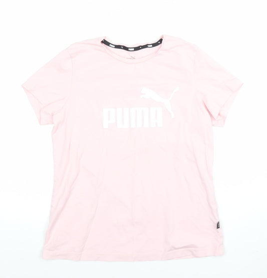 Puma Womens Pink Basic Logo T-Shirt Size M Short Sleeve Crew Neck