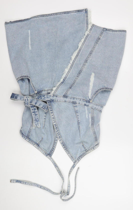 NEVA Women Blue Denim Halter Pinafore Short Dress Size M