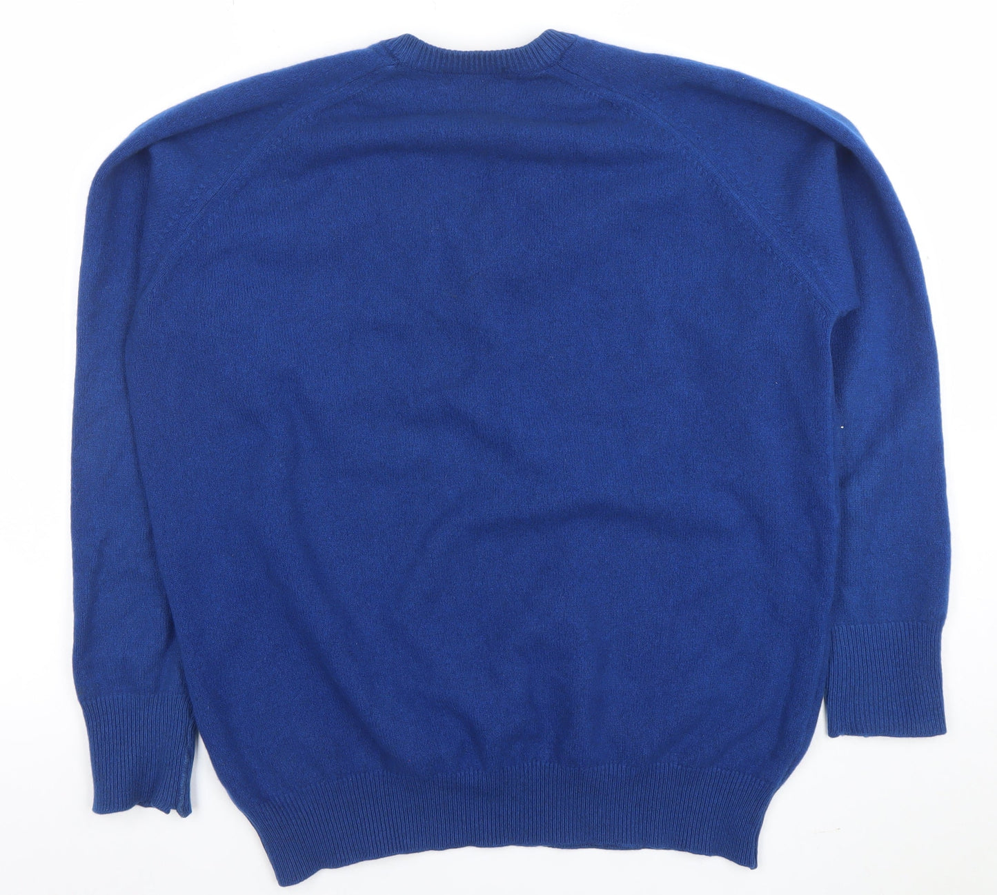 Glenross Men's Blue V-Neck Pure Cashmere Jumper Size L