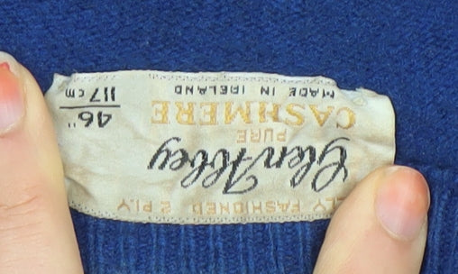 Glenross Men's Blue V-Neck Pure Cashmere Jumper Size L