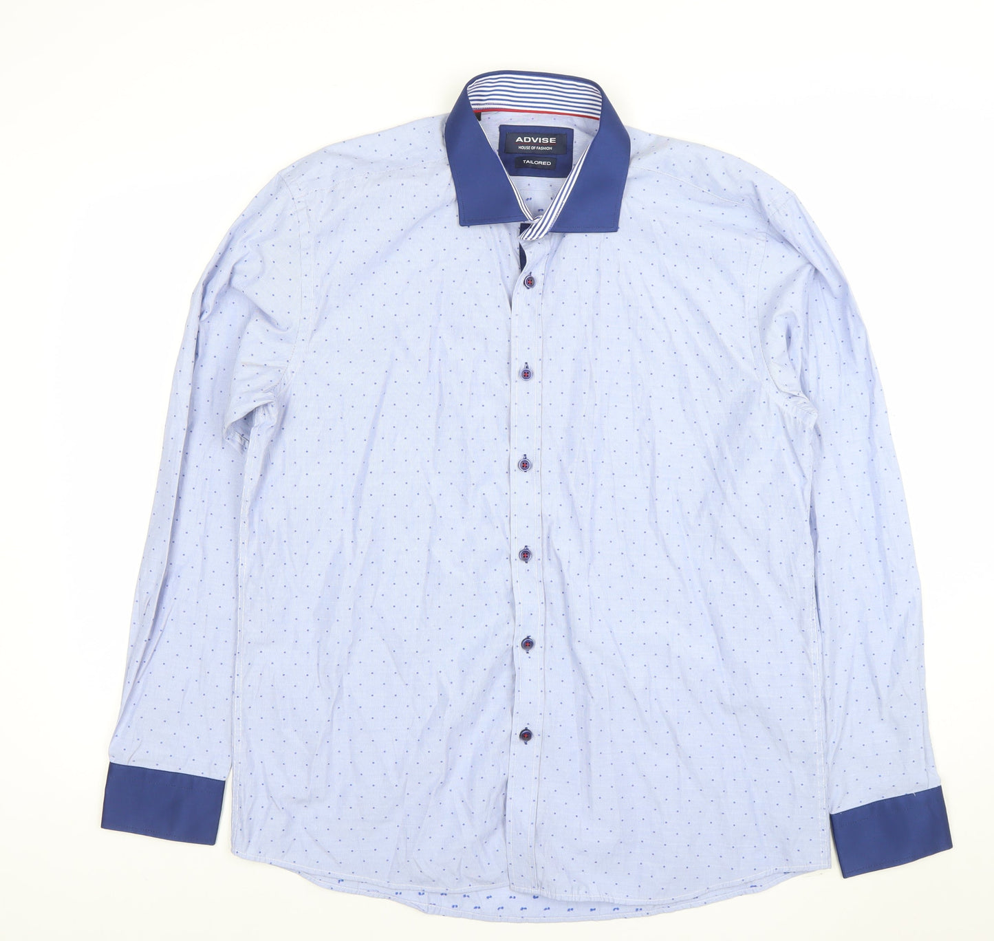 ADVISE Men’s Blue Polka Dot Tailored Long Sleeve Button-Up Shirt XL