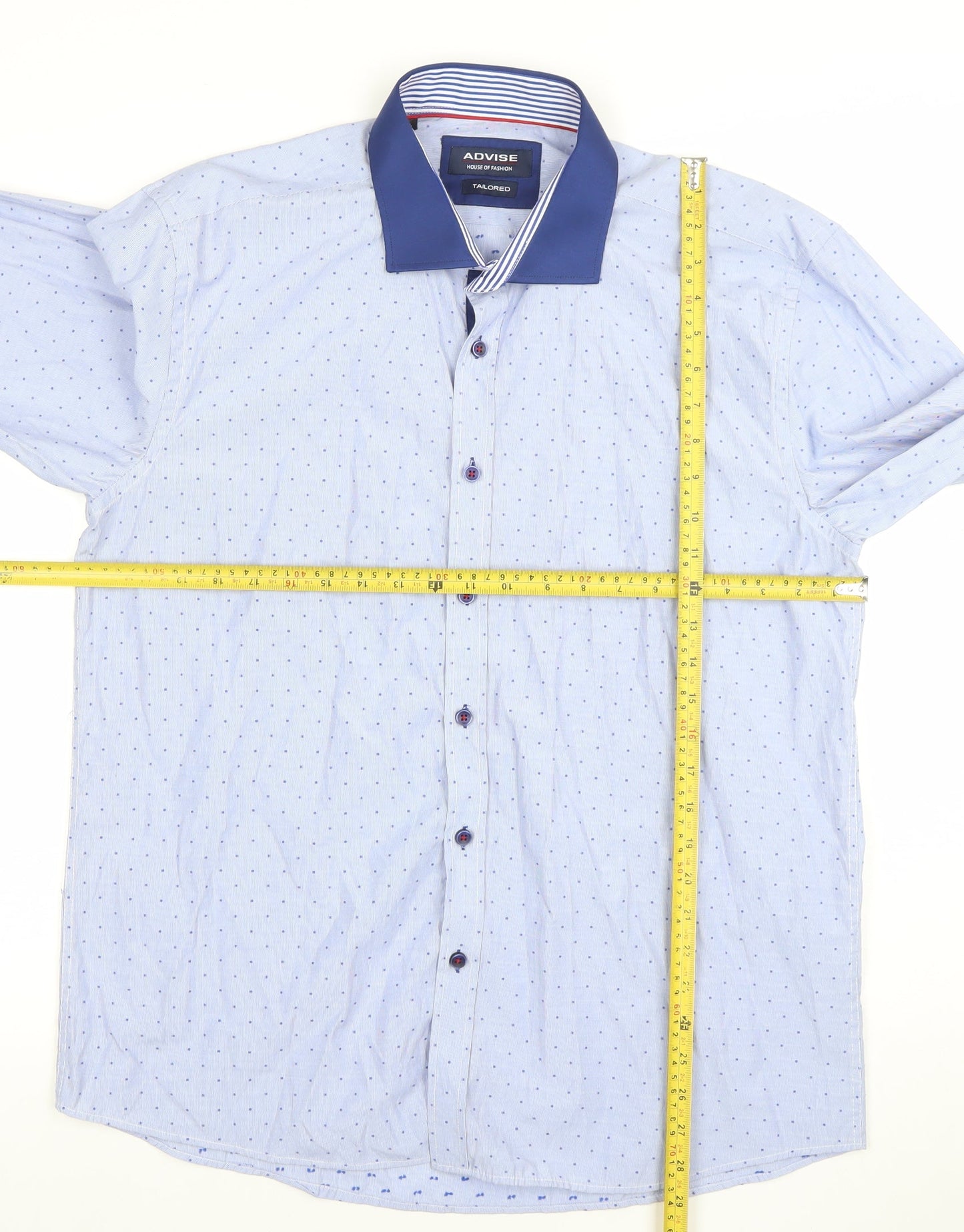 ADVISE Men’s Blue Polka Dot Tailored Long Sleeve Button-Up Shirt XL