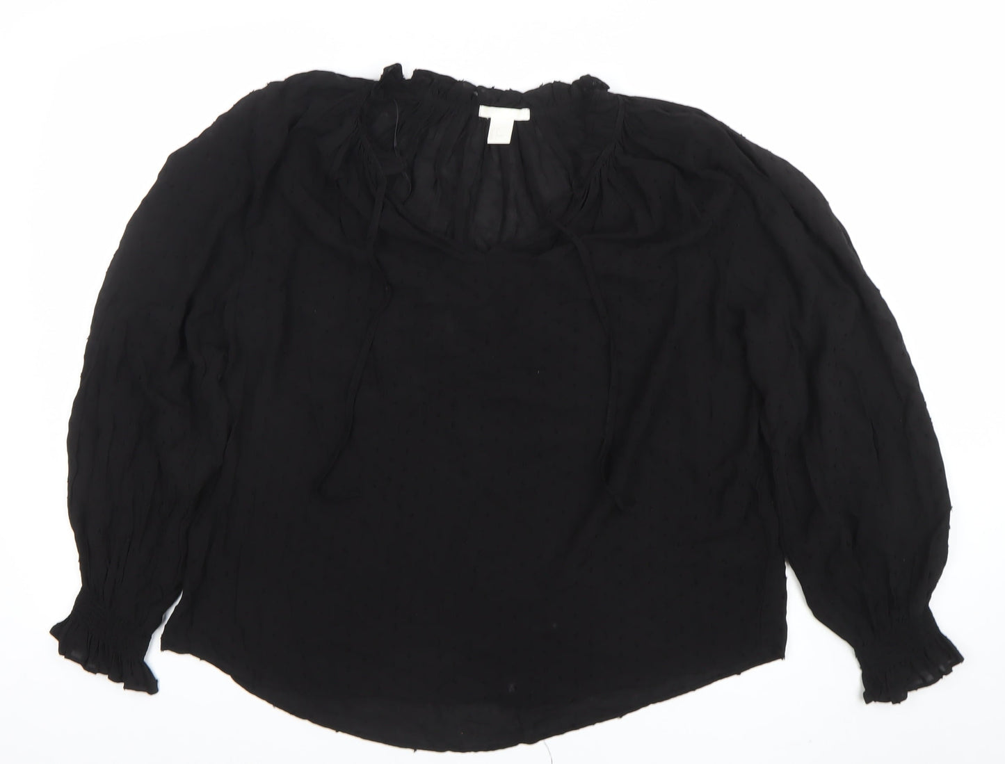 H&M Women Black Long Sleeve Blouse Size 10 Viscose Boho Style