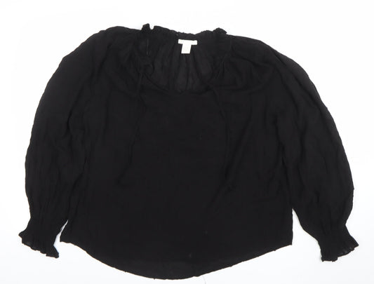 H&M Women Black Long Sleeve Blouse Size 10 Viscose Boho Style