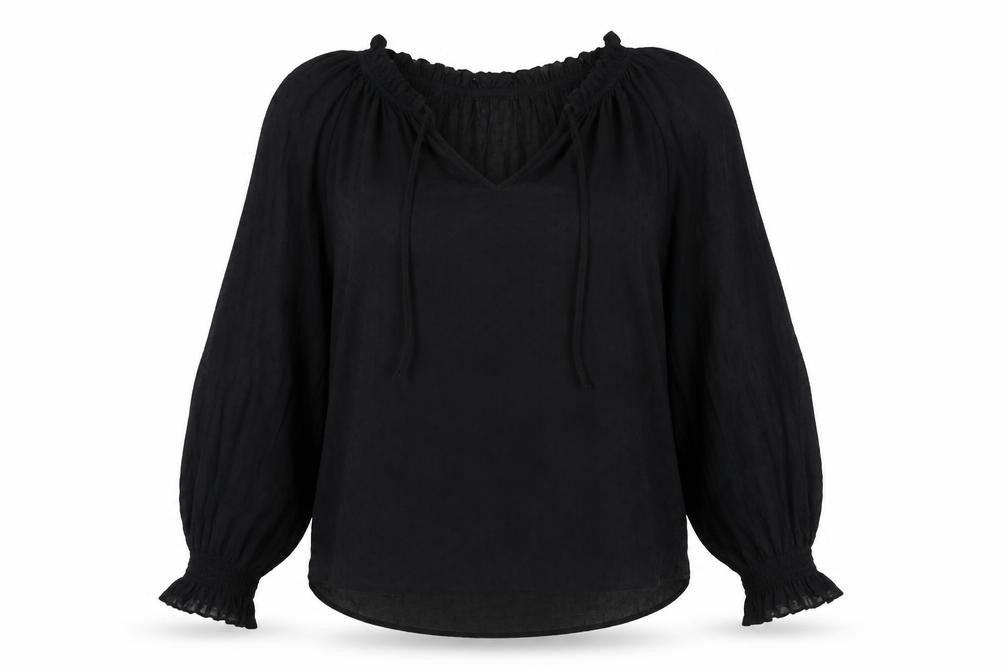 H&M Women Black Long Sleeve Blouse Size 10 Viscose Boho Style