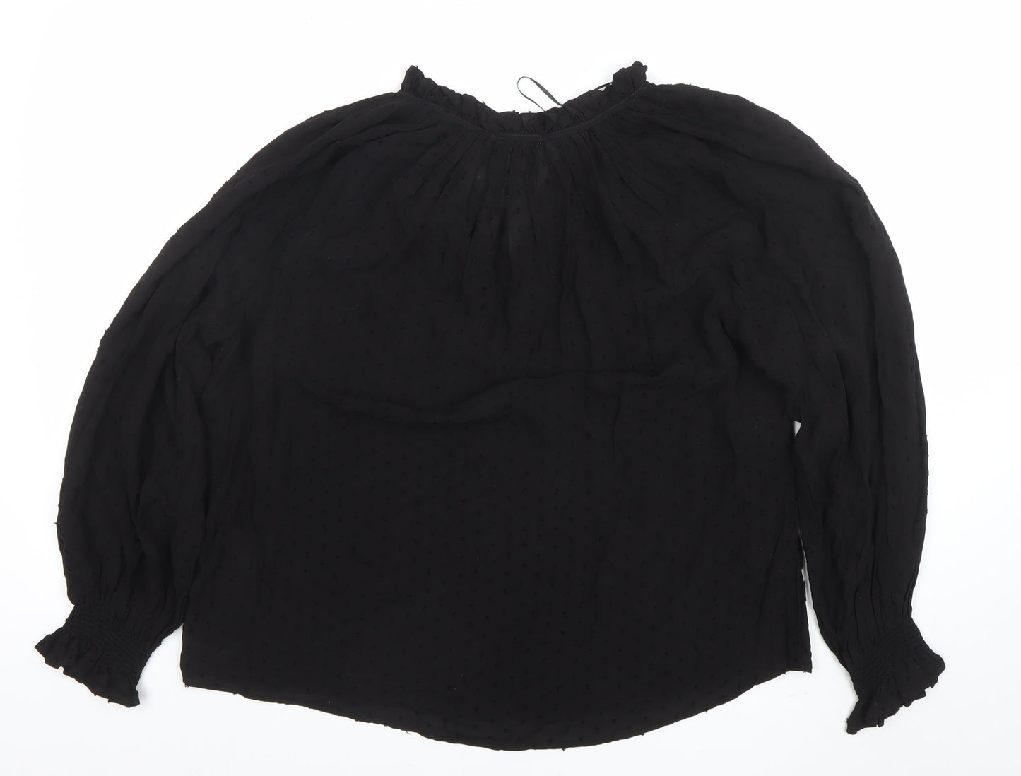 H&M Women Black Long Sleeve Blouse Size 10 Viscose Boho Style
