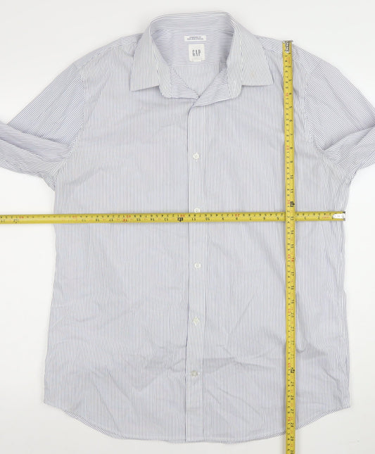 GAP Men's Blue Striped Non-Iron Stretch Cotton Long Sleeve Shirt L