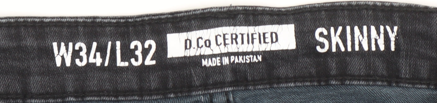 D.Co Certified Men's Black Skinny Denim Jeans W34 L32