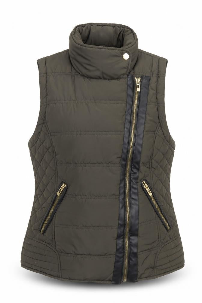 Denim Co Women Khaki Quilted Waistcoat Size 12 Zip Padded Vest