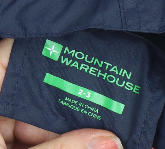 Mountain Warehouse Boys Blue Waterproof Hooded Rain Coat Jacket 2-3 Years