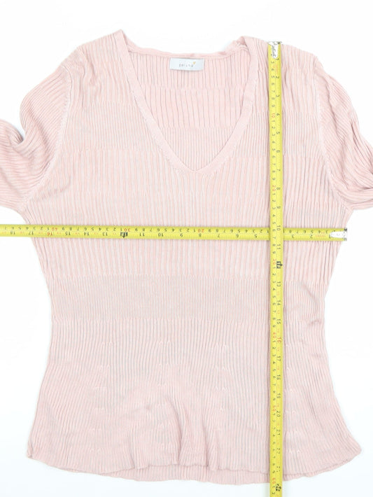 Marks and Spencer Per Una Pink V-Neck Slim Fit Knit Jumper Women's UK 16