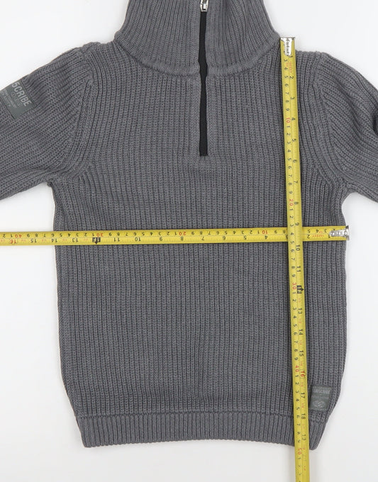 Next Boys Grey Half Zip Roll Neck Cotton Acrylic Knit Jumper 8 Years
