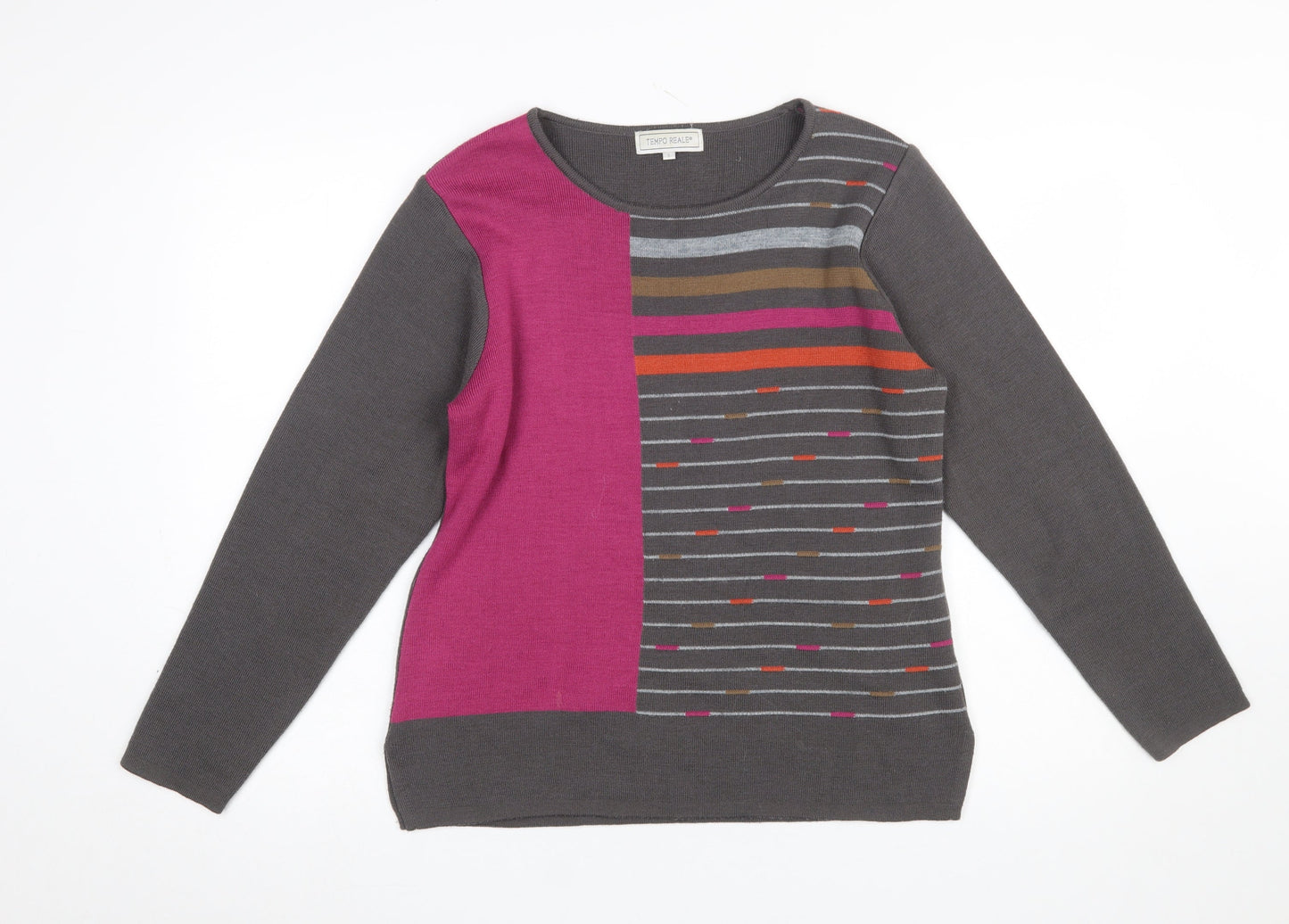 Tempo Reale Women’s Grey Multicolour Wool Blend Striped Jumper Size 12