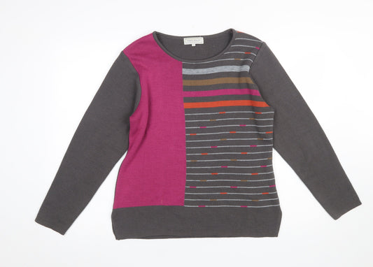 Tempo Reale Women’s Grey Multicolour Wool Blend Striped Jumper Size 12