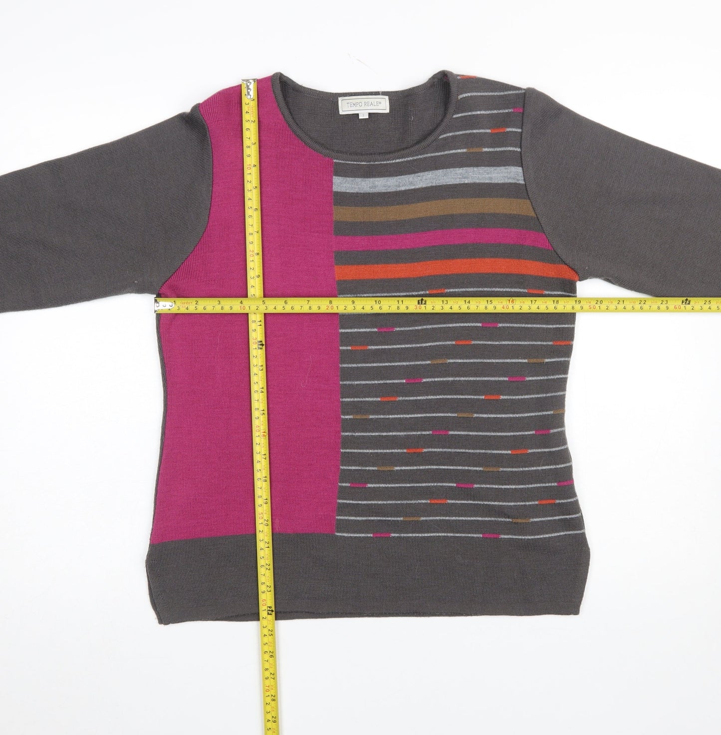 Tempo Reale Women’s Grey Multicolour Wool Blend Striped Jumper Size 12