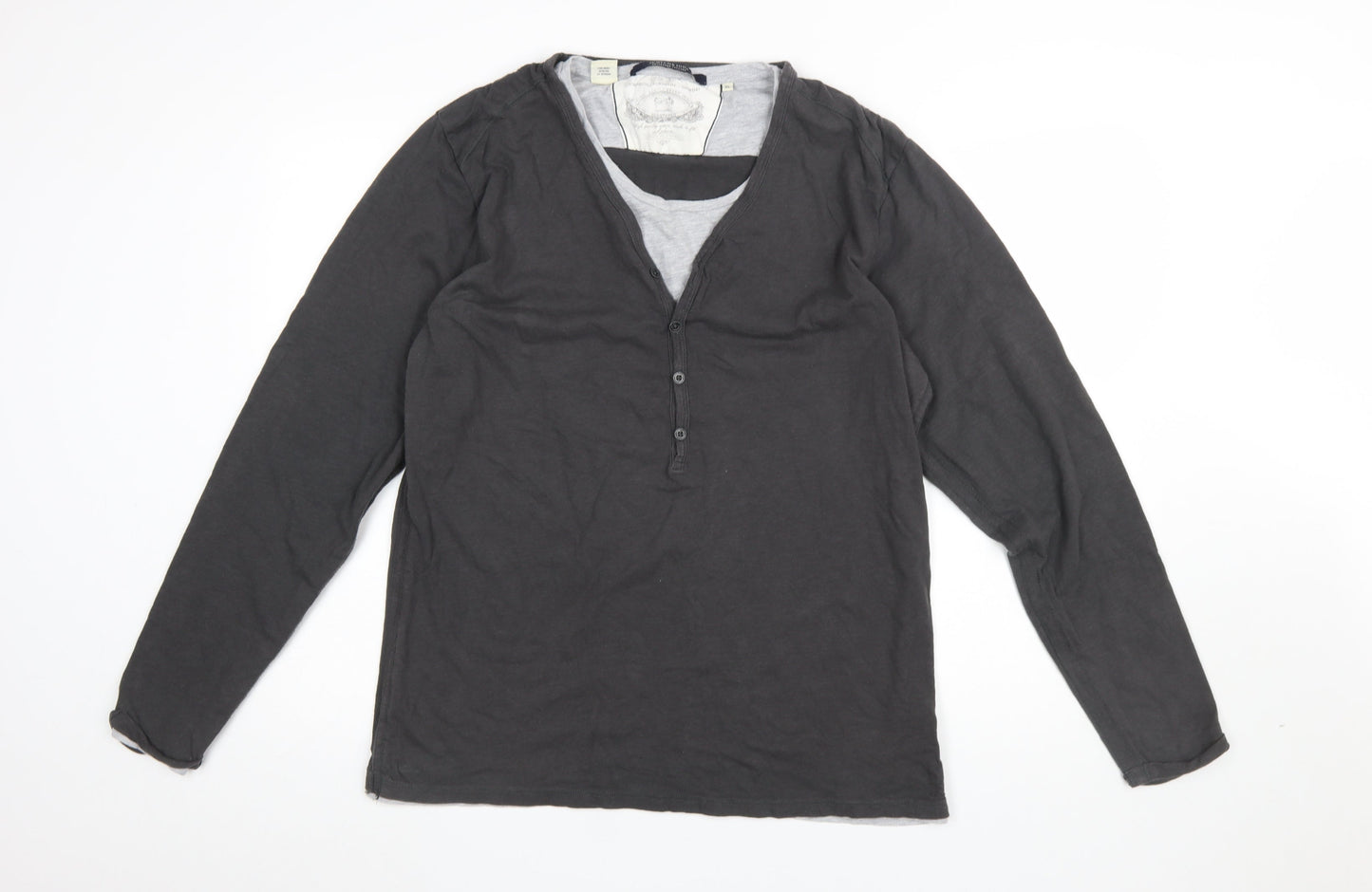 Scotch & Soda Men's Black XL Henley Long Sleeve Cotton T-Shirt