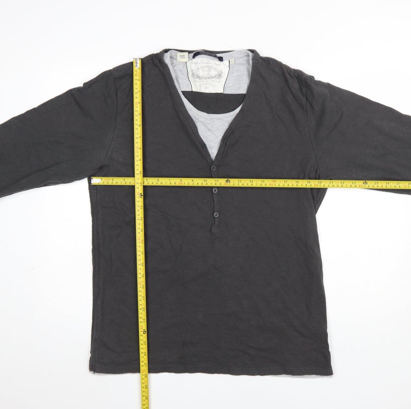 Scotch & Soda Men's Black XL Henley Long Sleeve Cotton T-Shirt