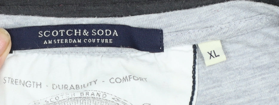 Scotch & Soda Men's Black XL Henley Long Sleeve Cotton T-Shirt