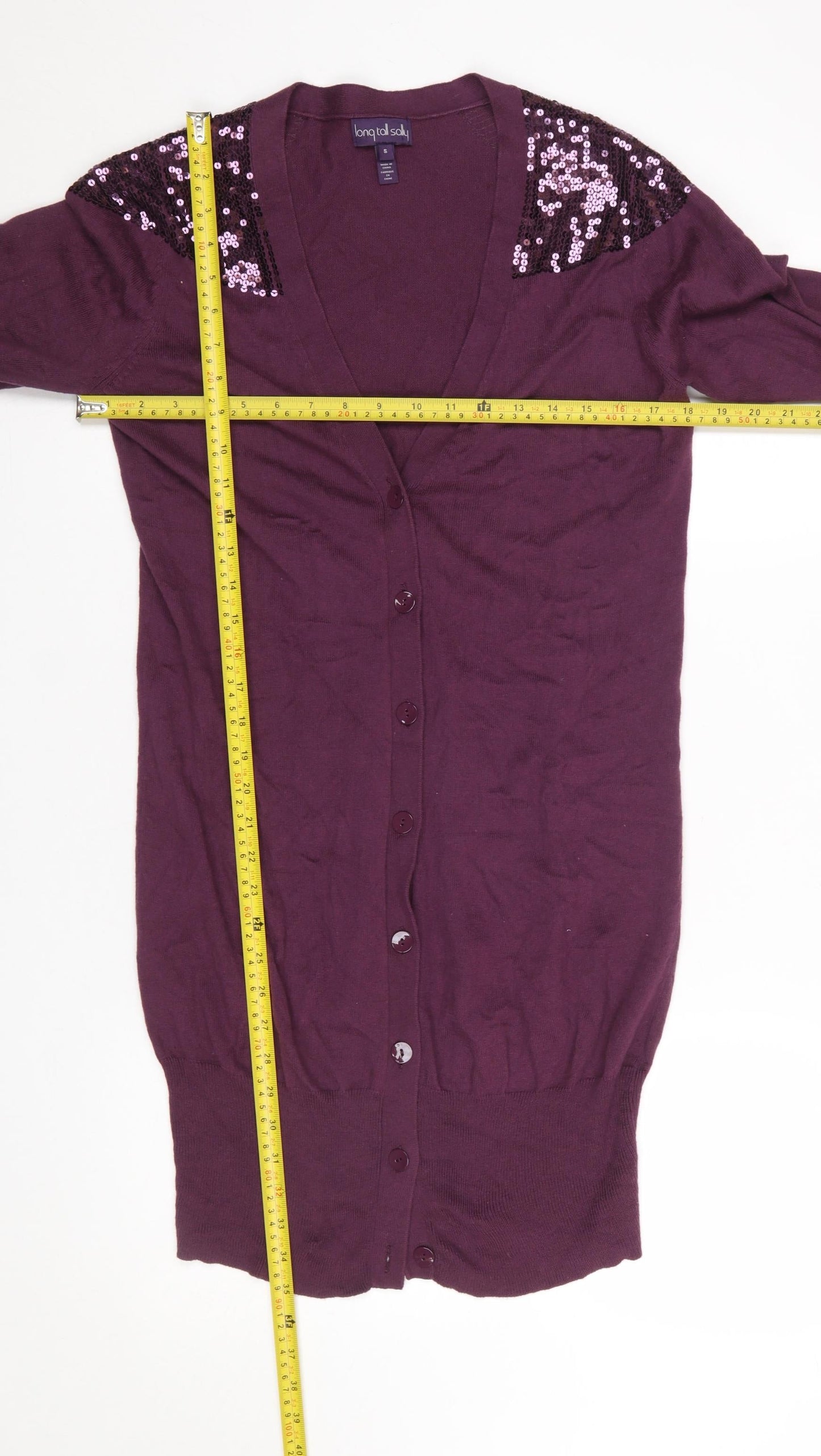 Long Tall Sally Women’s Purple Sequin Shoulder Tall Cardigan Size S