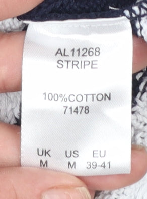 Cotton Traders Women's Blue White Striped Cable Knit Jumper M