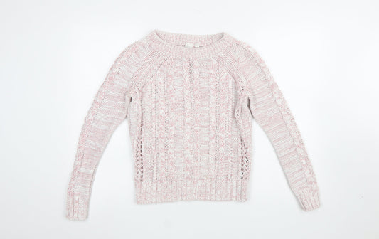 GAP Womens Pink Cable Knit Cotton Acrylic Crew Neck Jumper Size S