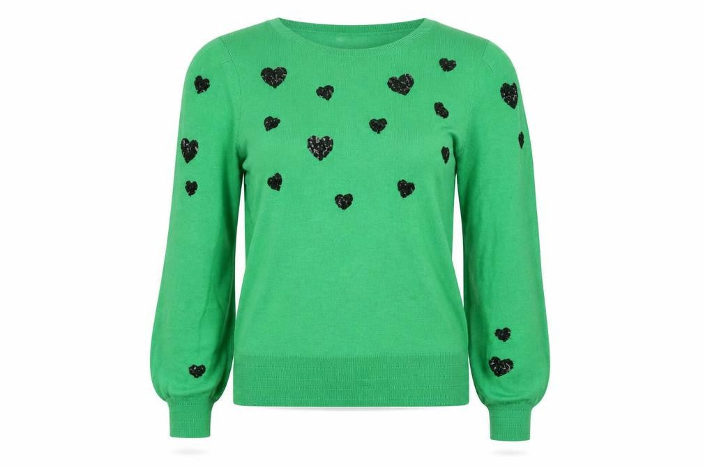 Next Women's Green Heart Sequin Crew Neck Pullover Jumper Size M